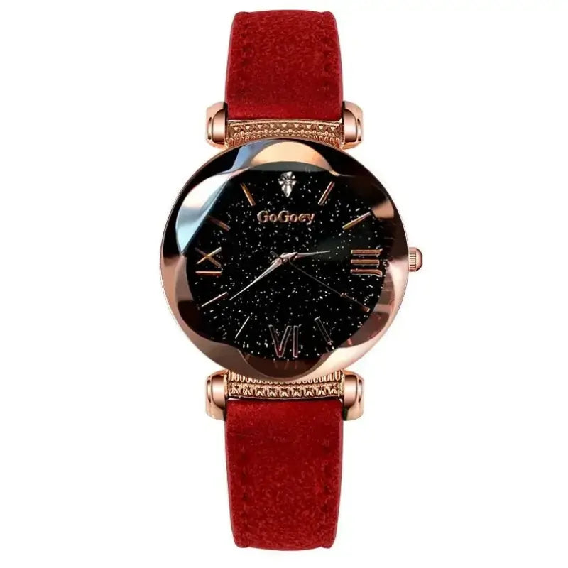 women watches uk | Ladies Starry Sky Quartz Wristwatch Red