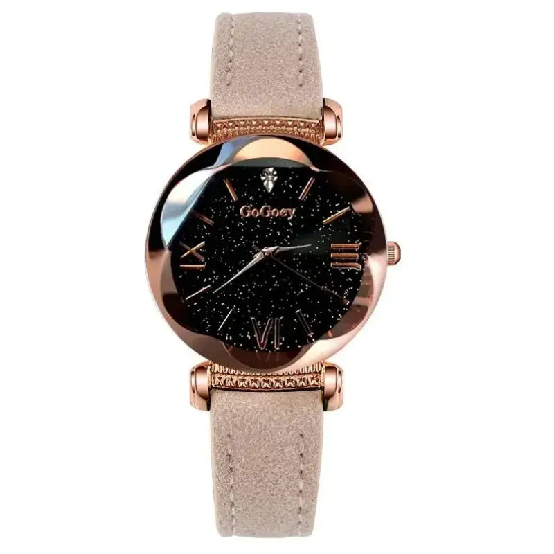 women watches uk | Ladies Starry Sky Quartz Wristwatch apricot