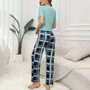 Women's Pajamas Set Casual Home Clothes Soft Comfortable Crew Neck T-Shirt & Plaid Pants