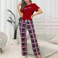 Women's Pajamas Set Casual Home Clothes Soft Comfortable Crew Neck T-Shirt & Plaid Pants.