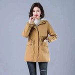 womens coats uk offers Women Winter Jackets Front View in Cotton Fabric in Yellow with Lining Plush Hooded