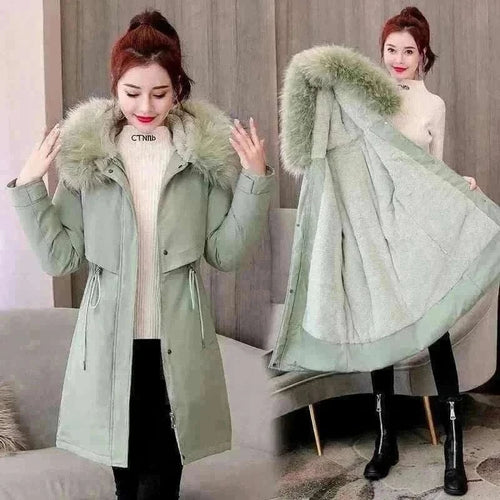 ladies coats and jackets offers Women Green Wool New Fur Collar Long Coat