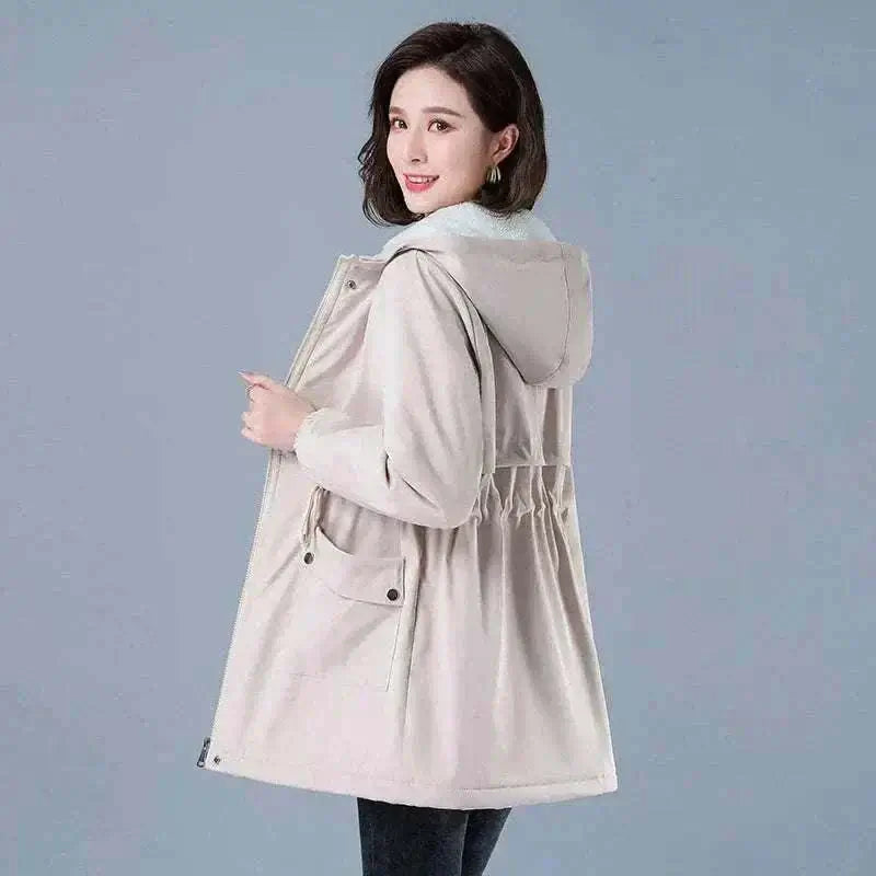 ladies coats and jackets offers Winter Cotton Warm Beige Puffer Coat Side View