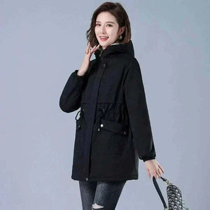 womens coats uk offers Women Winter Jackets Front Side  in cotton fabric in Black with Lining Plush Hooded