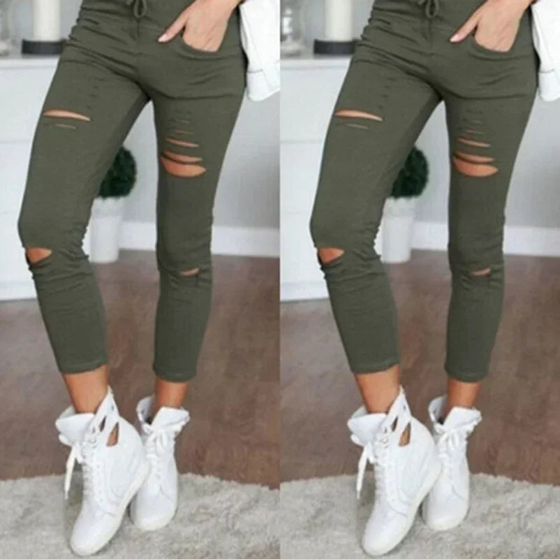 ladies jeans uk , Ripped Jeans for Women Women Big Size Ripped Trousers green
