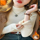 jumpers - Women's Wearing White Turtleneck Sweater Winter 2025 Retro with Velvet Lining